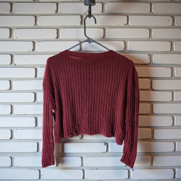 Knit Minded Maroon Ribbed Crop Sweater M Made in USA Grunge Boxy 90s Style - Picture 3 of 8